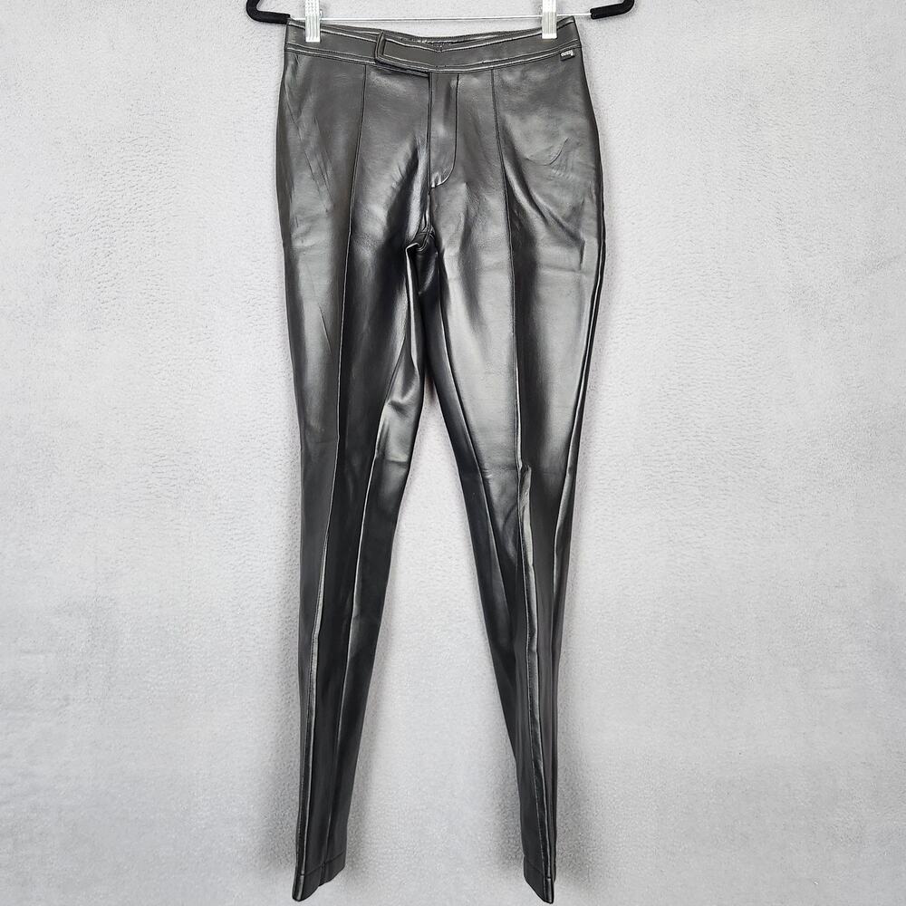 GUESS Pants Womens 28 Black Faux Leather Slim Pleated Zip Front Lined Dressy
